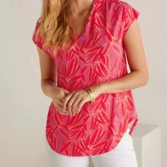 Soft Surroundings Sleeveless Top Sz XS Tunic V Neckline Pink Red Color - Picture 1 of 8